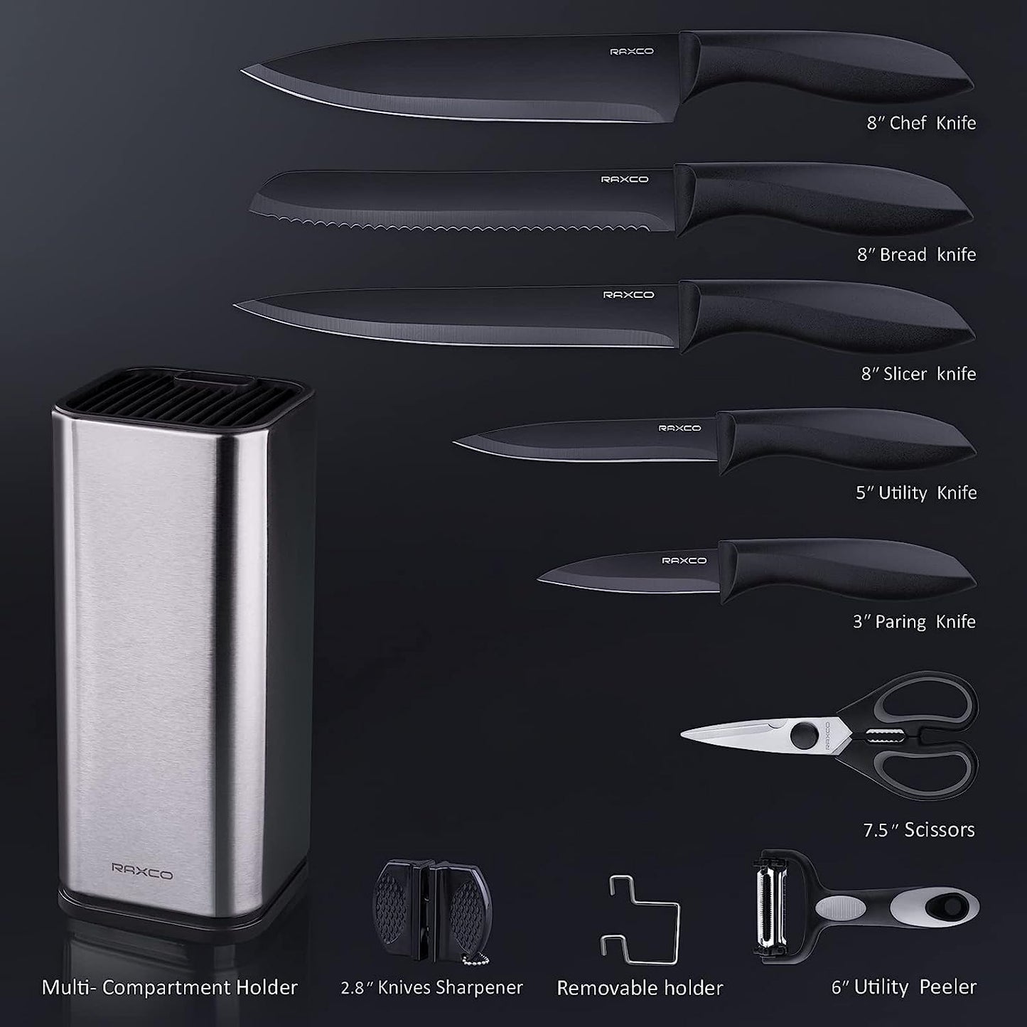 RAXCO Knife Set with Block - Black