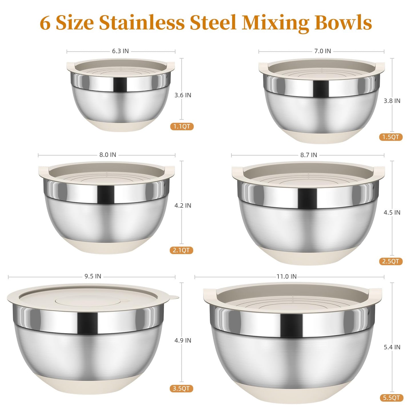 Fyrnova 6 Piece Stainless Steel Nesting Storage Bowls
