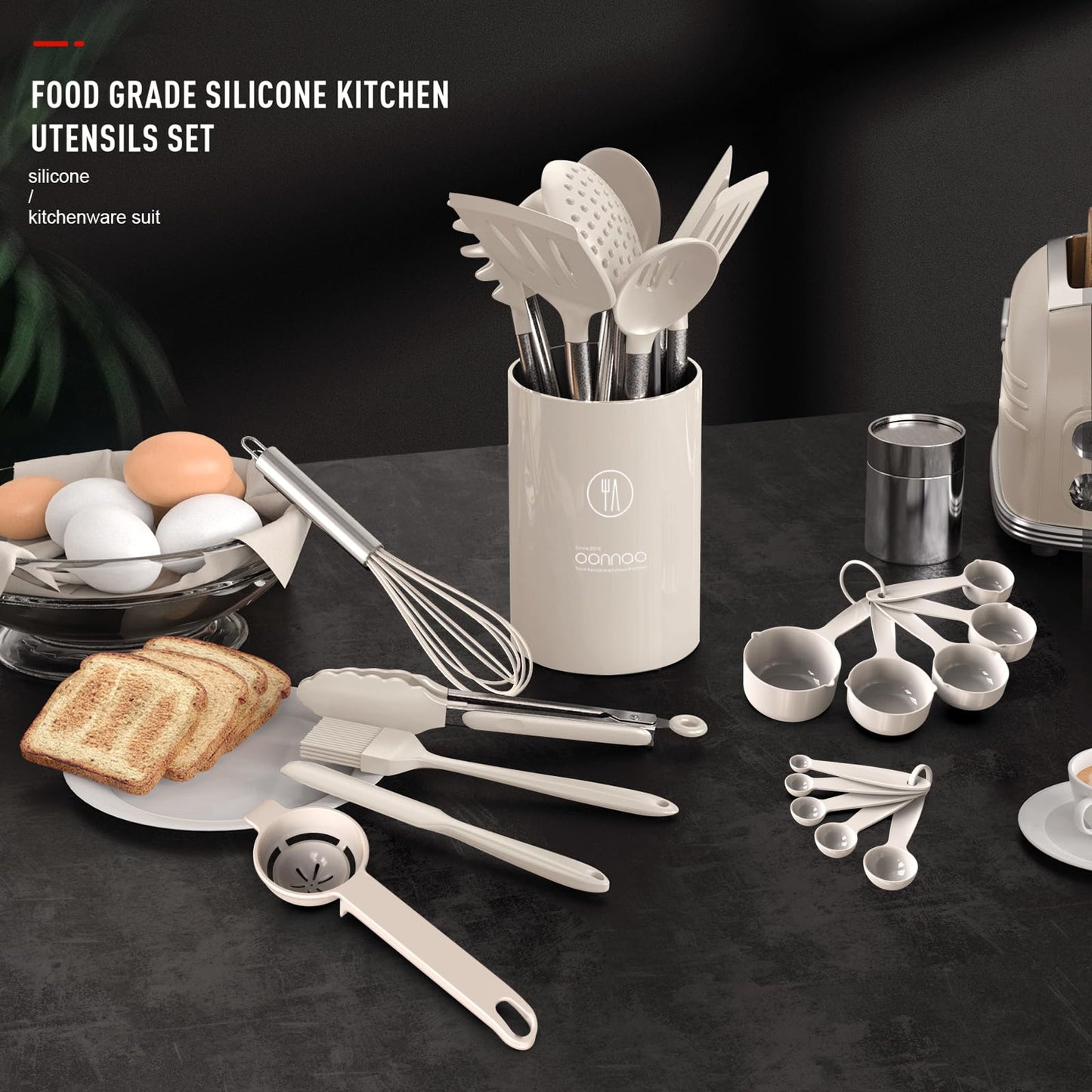 Large Silicone Cooking Utensils Set (Khaki)