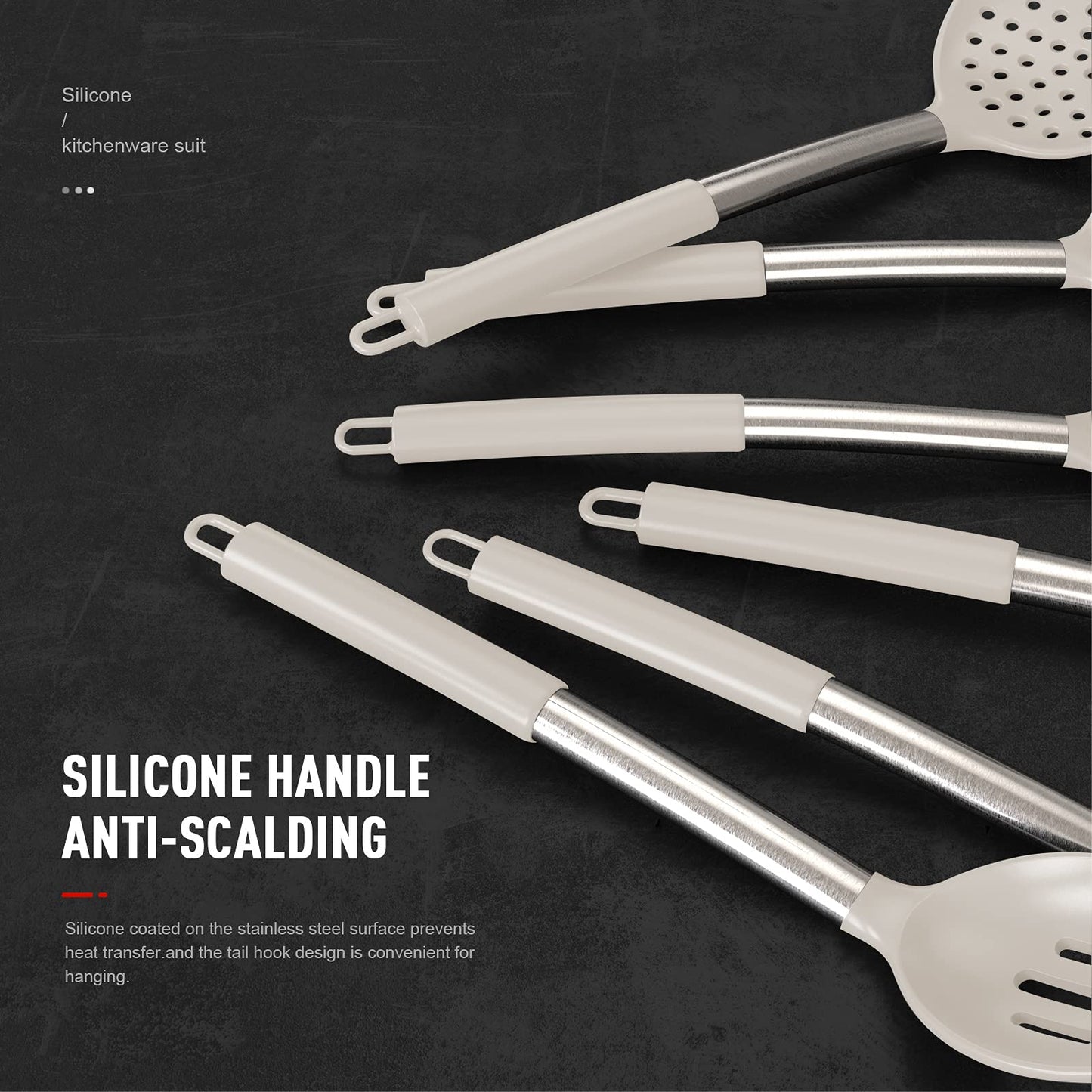 Large Silicone Cooking Utensils Set (Khaki)