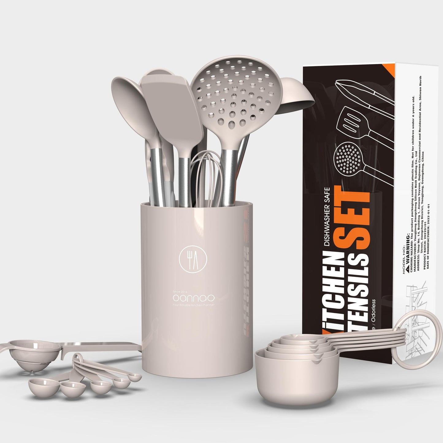 Large Silicone Cooking Utensils Set (Khaki)