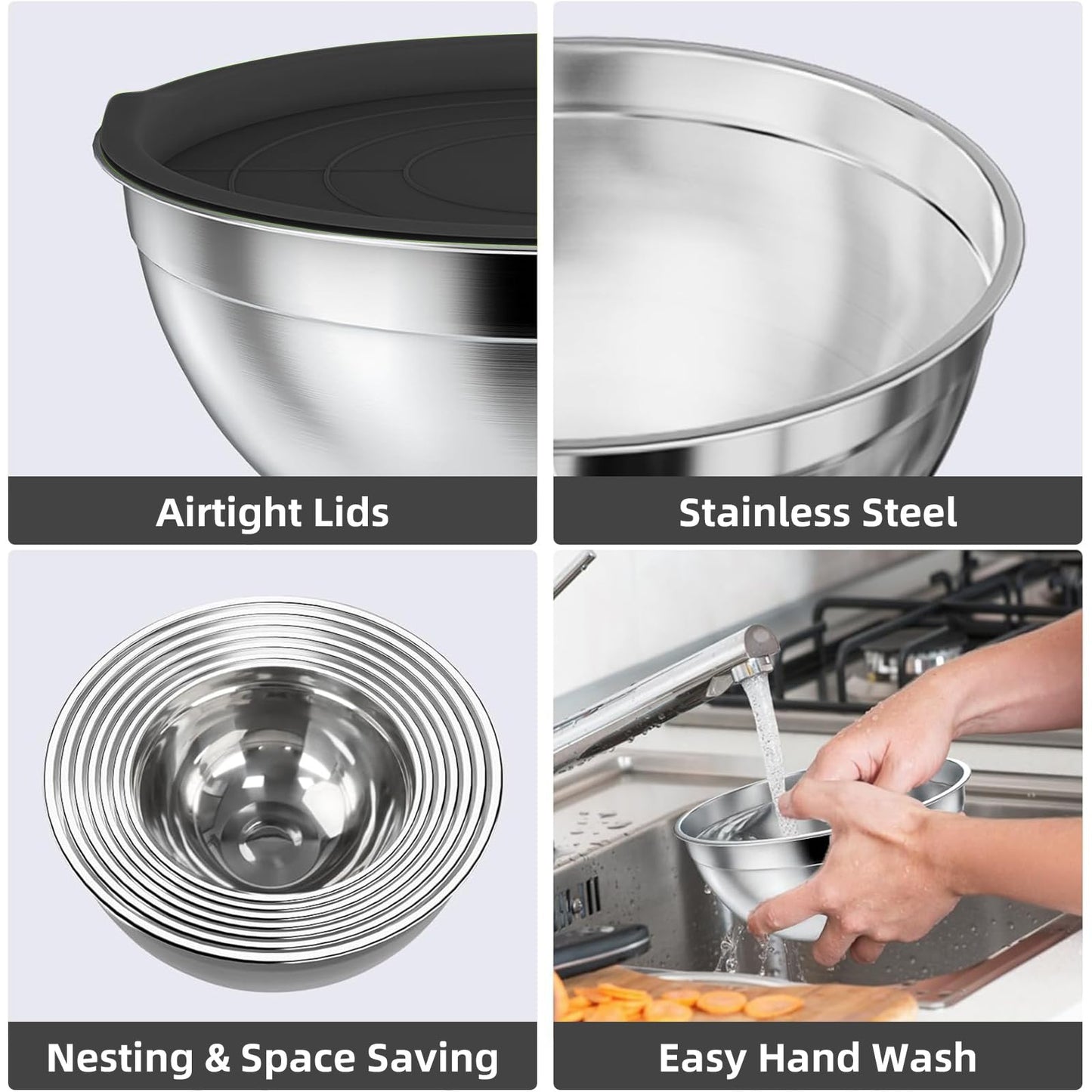 Menbyci 6 Pcs Mixing Bowls with Lids