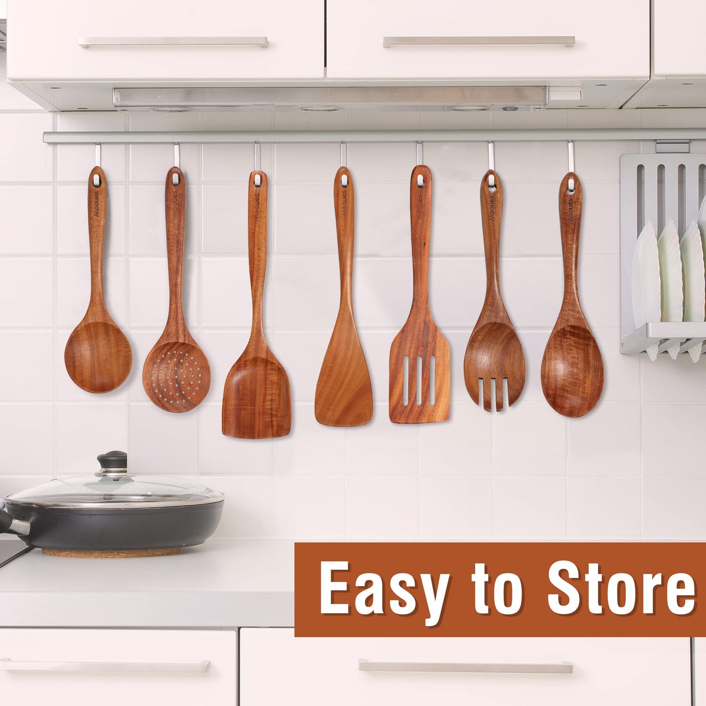 Mooues 9 Piece Natural Teak Wooden Kitchen Utensil Set