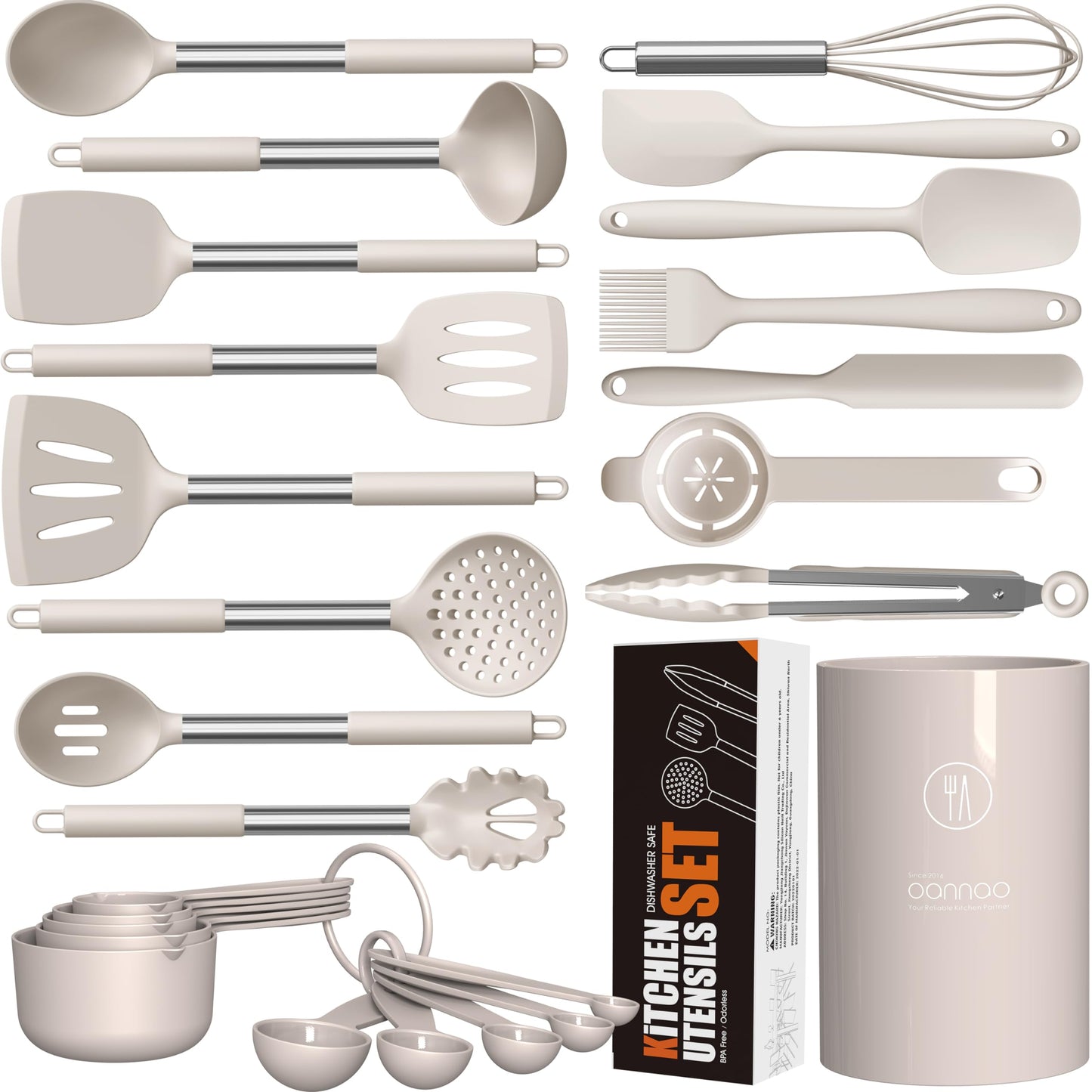 Large Silicone Cooking Utensils Set (Khaki)