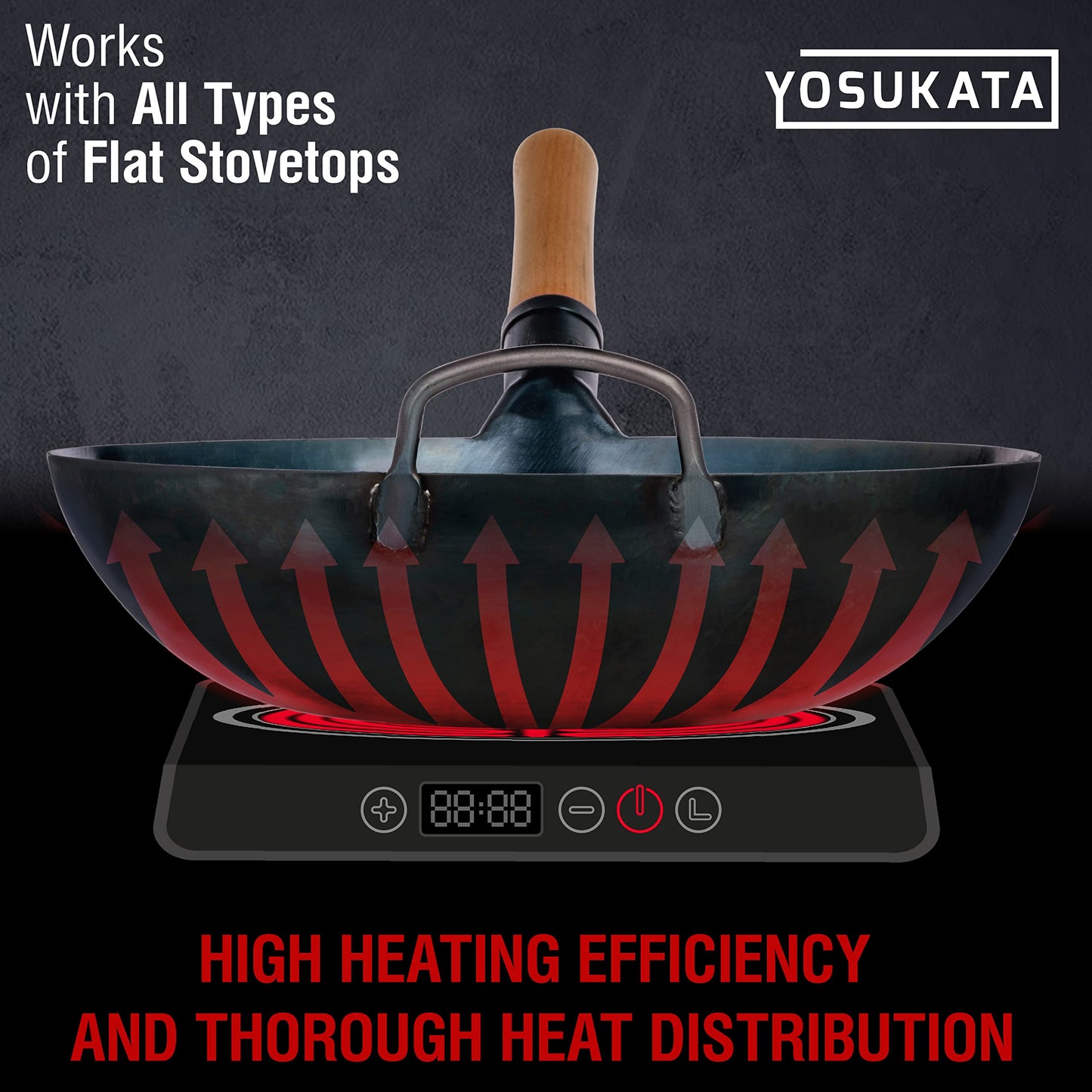 YOSUKATA Flat Bottom Wok Pan - 34 cm/13.5" Blue Carbon Steel Wok