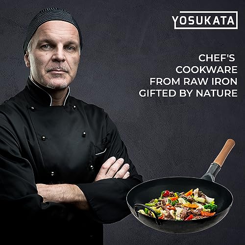 YOSUKATA 34 cm Blue Carbon Steel Wok Pan