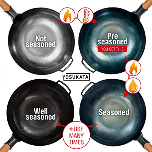 YOSUKATA 34 cm Blue Carbon Steel Wok Pan