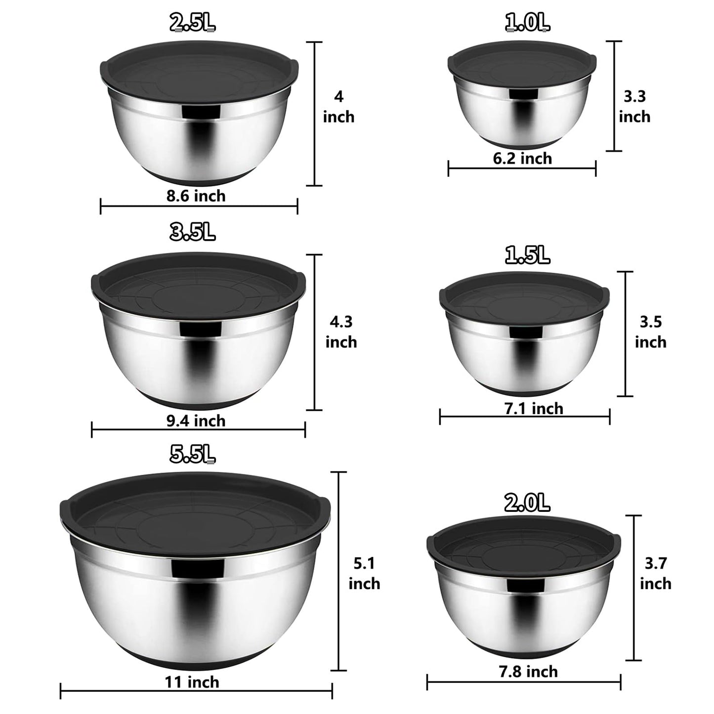 Menbyci 6 Pcs Mixing Bowls with Lids