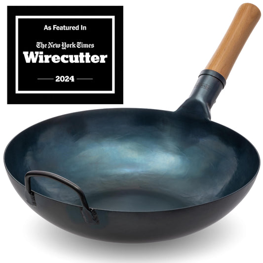 YOSUKATA Flat Bottom Wok Pan - 34 cm/13.5" Blue Carbon Steel Wok