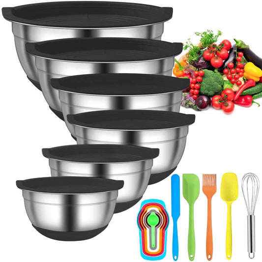 Menbyci 6 Pcs Stainless Steel Mixing Bowls - Black