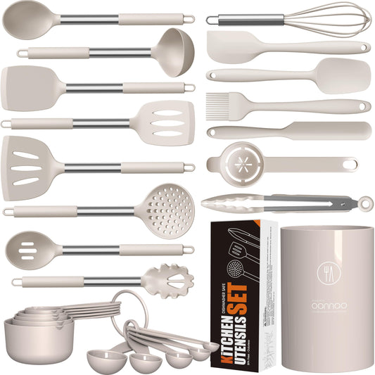 Large Silicone Cooking Utensils Set (Khaki)